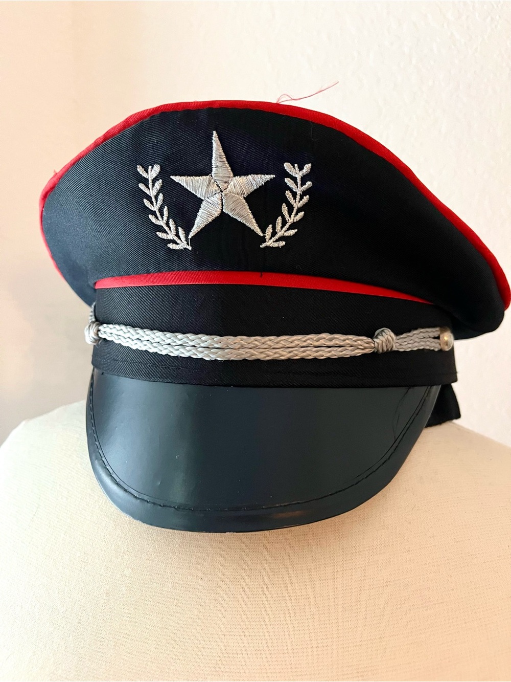Black and Red Military-Style Peaked Cap